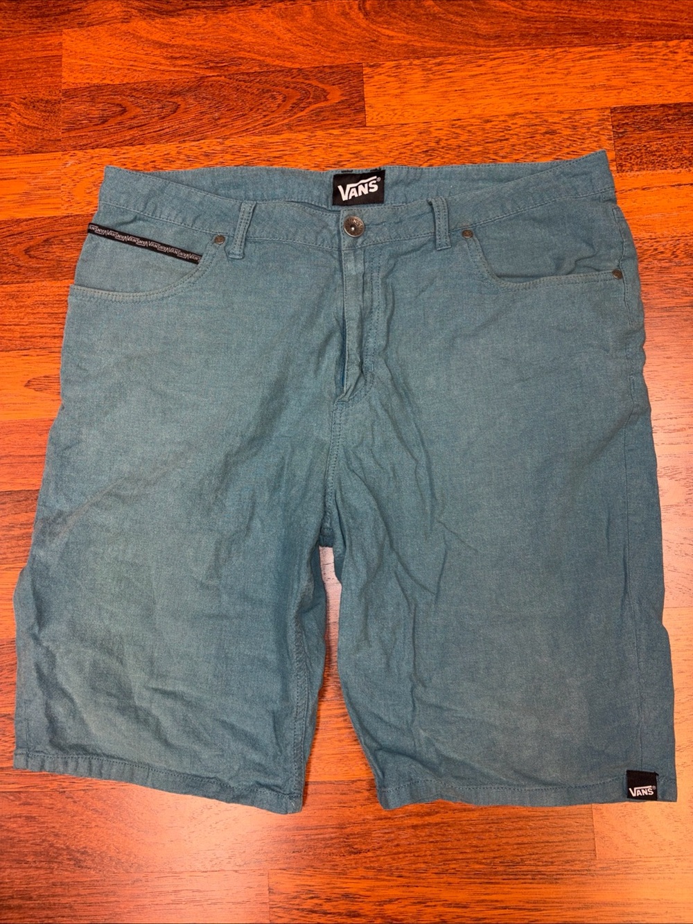 VANS Shorts Men 34 Teal Cotton Twill Skate Skateboard Beach Vaca Casual 34x10
